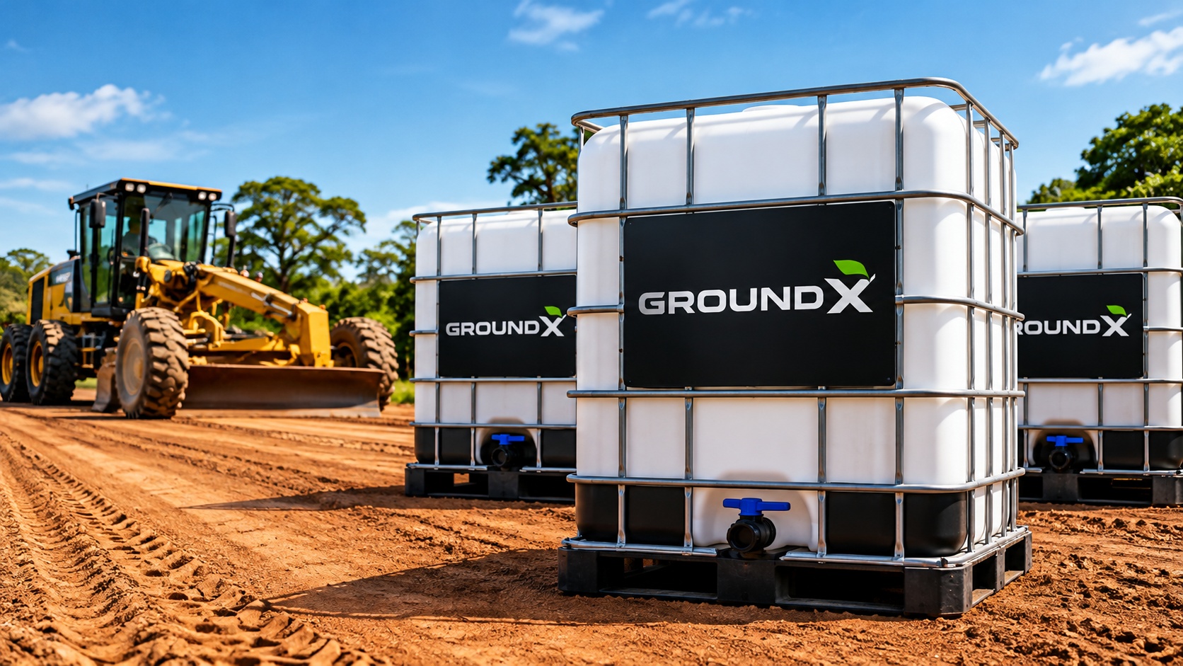 Equipamento e produto Ground X em uma estrada rural