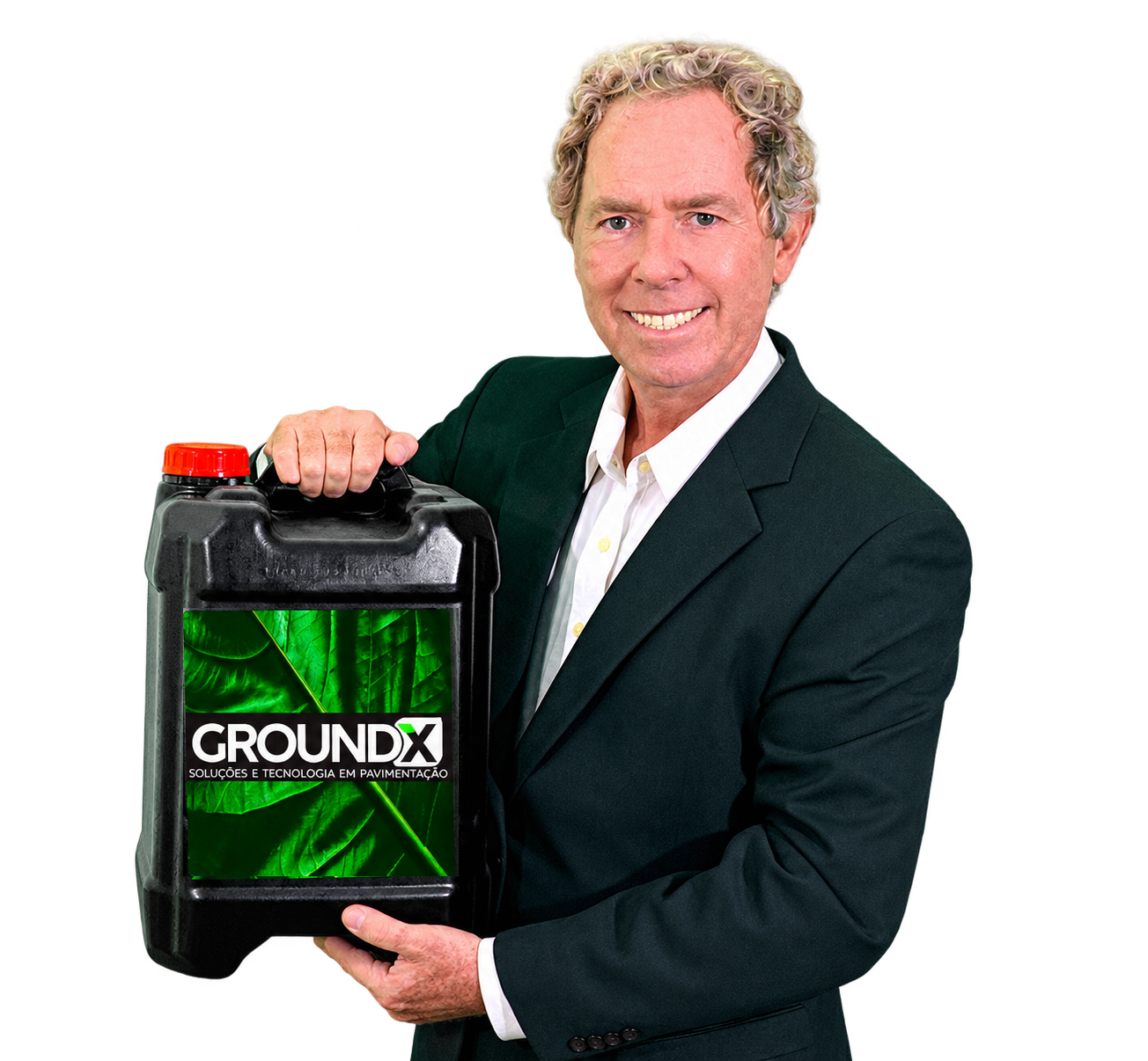 Representante Ground X segurando o produto
